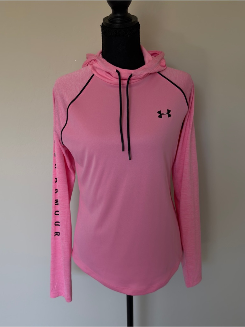 Under Armour Pink Hooded Long Sleeve Performance Hoodie with Black Accents